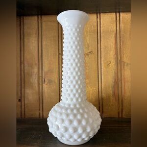 Vintage E.O. Brody Hobnail Milk Glass Vase – almost 8” tall – MCM Decor